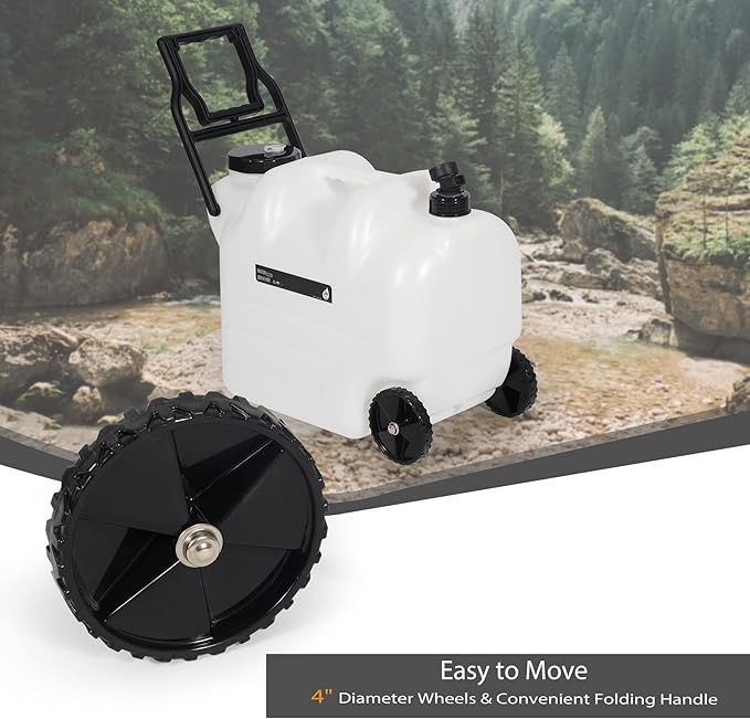 REDCAMP 7.4 Gal Portable Water Container with Wheels & Spigot - BPA-Free Rolling Camping Water Jug with Handle Storage Tank for Hiking, Outdoor Activities (28L, White)
