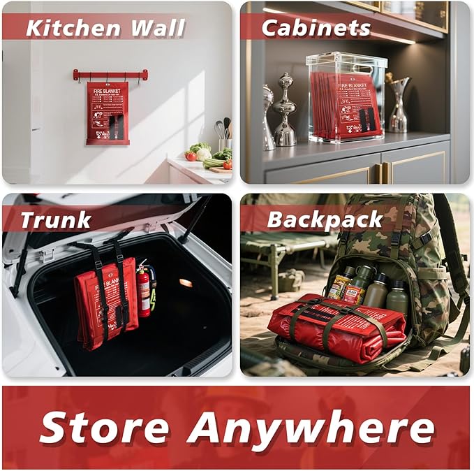 Smilco Emergency Fire Blanket for Home & Kitchen - 40x40 Flame-Retardant Fiberglass Fire Suppression Blankets, 2-Pack for Bedroom, Camping, BBQ & Emergency Safety (White)