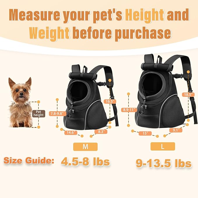 YUDODO Dog Front Carrier Backpack with Sunshade Hood, 2 Head-Out (Front & Side) Breathable Pet Carrier for Small Dogs, Ventilated Lightweight Doggy Backpack for Hiking Outdoor (Upgraded– Jet Black, M)