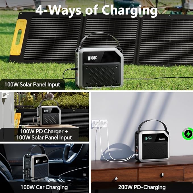 Newsmy Portable Solar Power Station 270Wh/72000mAh, 268W Max Output, 2×100W USB-C PD, LiMnFePO4 Battery with Spotlight for Hiking, Traveling & Emergency, Drone Charging, Compact Power Stations
