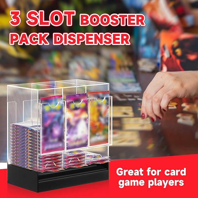 1 Pcs Acrylic Booster Pack Dispenser, Card Dispenser Storage and Organizer, for Trading Card, Booster Packs, Sports & More (Black Base 3 Slots)