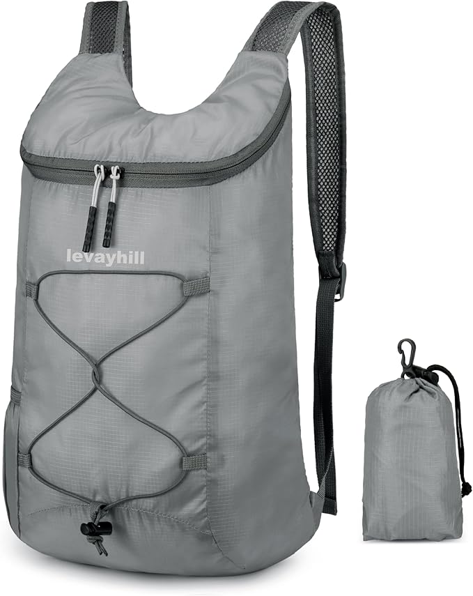 16L Lightweight Foldable Hiking-Backpack Small Packable-Daypack For Travel,Ultralight Water-Resistant Gym Bag Men Women Easy Carry-on (Gray)