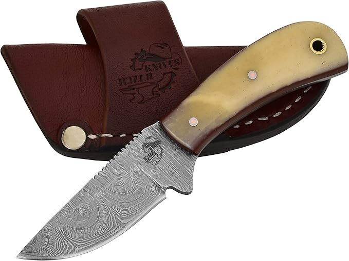 Knives Ranch Handmade Cowboy Style Dandy Knife - Perfect Size & Style for EDC & Skinning ??Cattle Bone Handle ??Heavy-duty Horizontal Carry Sheath (2006-B)