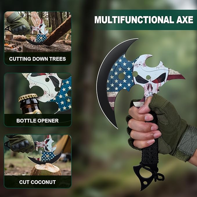 Outdoor 13" Camping Hatchet,Multi Functional Shock-Absorbing Hand Pattern Axe,Mountaineering Campfires Self Defense Portable Carrying Gift for Friend,Family,13",1LB