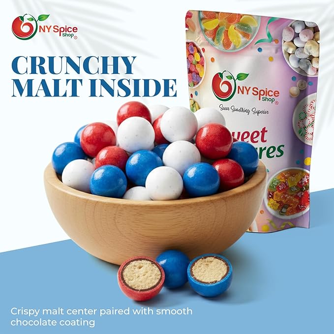 NY Spice Shop American Chocolate Malt Balls Party Decorations - 8 Ounce Malted Milk Balls Candy Birthday Gifts - Chocolate Malted Milk Ball - Dark Chocolate Malt Ball Holiday Snacks