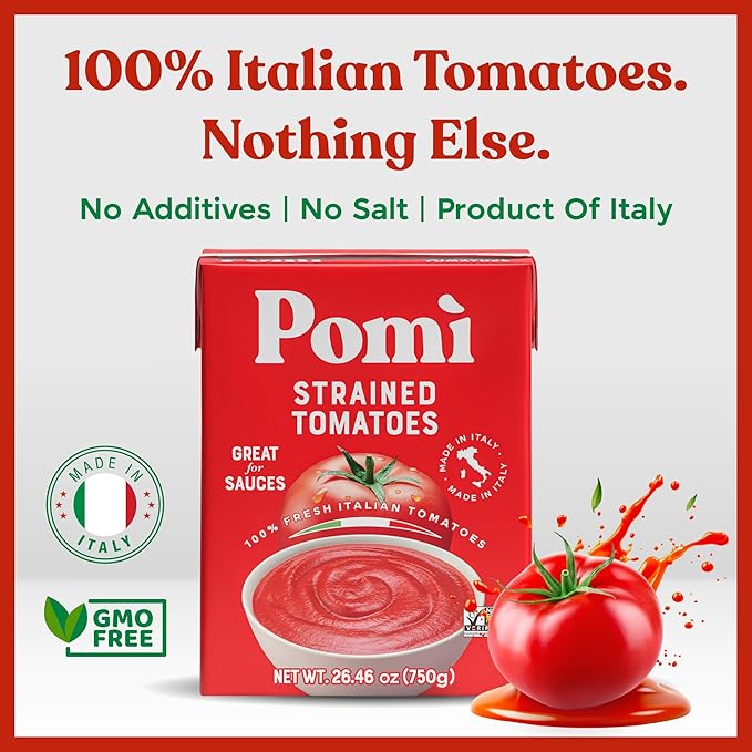Pomì Strained Tomatoes 26.46oz (Pack of 12) - Creamy, Velvety Tomato Puree, No Additives or Preservatives - Made in Italy with 100% Fresh Italian Tomatoes - BPA-Free, Gluten-Free