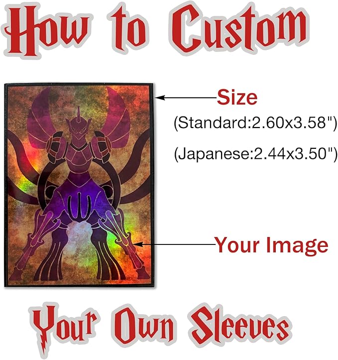 Custom Holographic Card Sleeves, Laser Flashing Shiny Design, Make Your Own Trading Collectible Card Protector, Compatible with Yugioh & Magic The Gathering – MTG, TCG, OCG