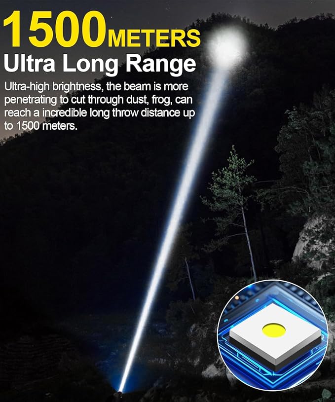 Rechargeable Flashlight High Lumens- Super Bright Magnetic Flash Light with Power Digital Display,3280Ft Long Range,Dimmable,Waterproof,Pocket Tactical LED Flashlights for Emergency,Gold 1PC