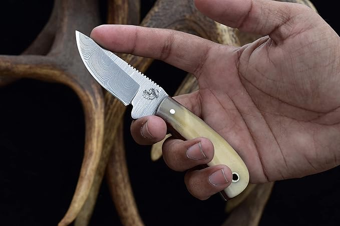 Knives Ranch Handmade Cowboy Style Dandy Knife - Perfect Size & Style for EDC & Skinning ??Cattle Bone Handle ??Heavy-duty Horizontal Carry Sheath (2006-B)
