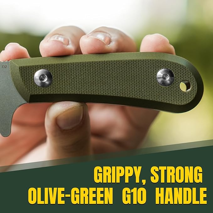 Kizer Deckhand Fixed Blade Knife with Sheath, D2 Blade Camping Knife G10 Handle, Fixed Blade EDC Knives for Men Women, Outdoor Hunting Hiking Survival Knives 1062M2