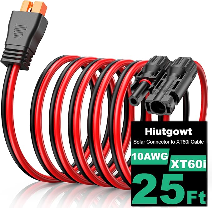 Oududianzi 10AWG XT60i Solar Cable 25FT, Solar to XT60i Cable 3 10 15 20 30 40 50FT, Solar Panel Connector to XT60i Extension Cable, XT60i Charging Cable for Portable Power Station - 25Ft