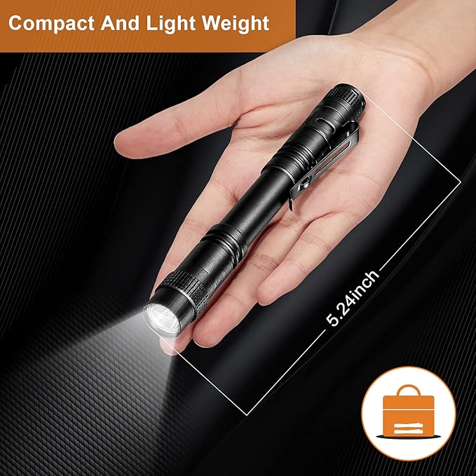 Honoson 10 Pieces Mini Pen Light Flashlight Small LED Pen Light Aluminum Pocket Flashlight with Clip for Inspection Camping Emergency Diary Lighting(5.2 Inches)