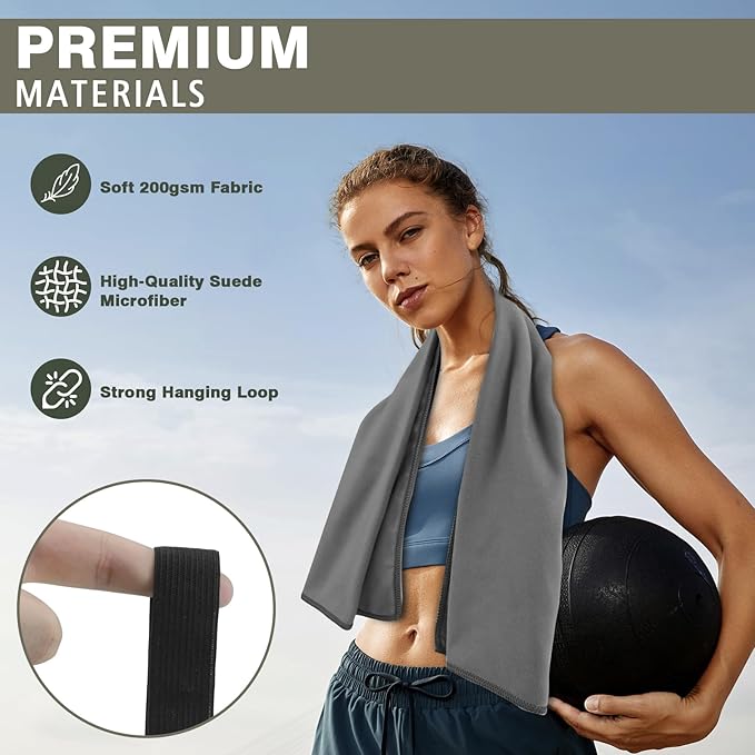 Quick Dry Camping Towel, Microfiber Travel Towel 3 Size at 1 Pack for Camping, Beach, Gym, Sports, Yoga & Swimming Pool, Grey