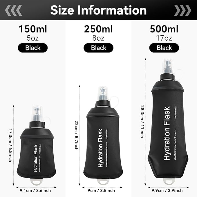 150ml Soft Flask, Soft Water Bottle for Hydration Packs, Running, Hiking, Cycling and Climbing - Black