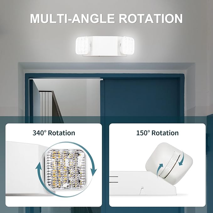 LED Emergency Lights, Commercial Emergency Lights for Business, Power Outages, Offices, with Backup Battery (90 Minutes), Wall Mount, Hard Wired, 120-277V, Fire Resistant (94V-0) UL