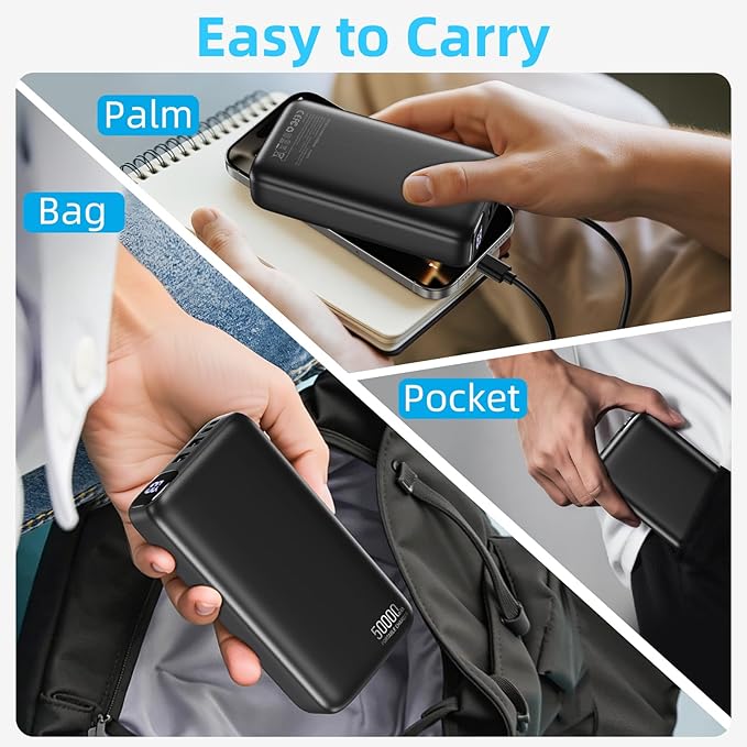 50000mAh Portable Charger Power Bank,22.5W Fast Charging Portable Phone Charge USB-C PQ3.0 QC4.0,LED Display, Battery Pack for iPhone 17/16/15 Pro Samsung Google, for Travel Camping Essential