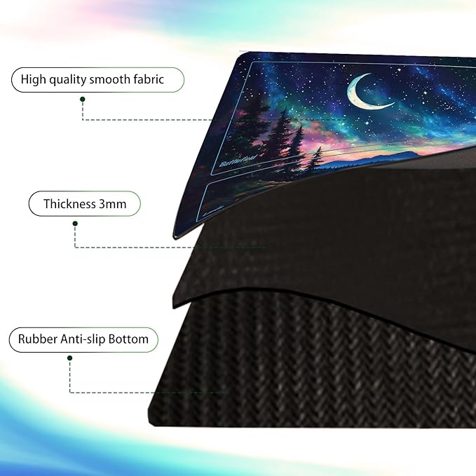 MTG DND Play Mat Game Mat - 3MM Thick High-Density Non-Slip Surface, Stitched Reinforced Edges for Magic playmats, DND Tabletop RPG, TCG Card Games (Stellar Ridge Mirage)