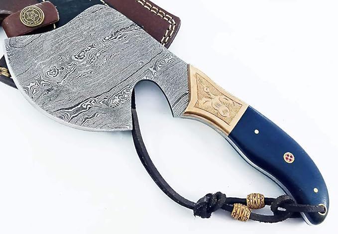 Damascus Steel Blade Axe Hatchet Tomahawk Hunting Knife Camping Hiking SM46