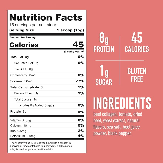 LonoLife Tomato Beef Bone Broth Powder Mix | Grass-Fed, 10g Protein | Collagen-Rich, Keto & Paleo Friendly | Natural Ingredients | 8oz Bulk Container (15 Servings)