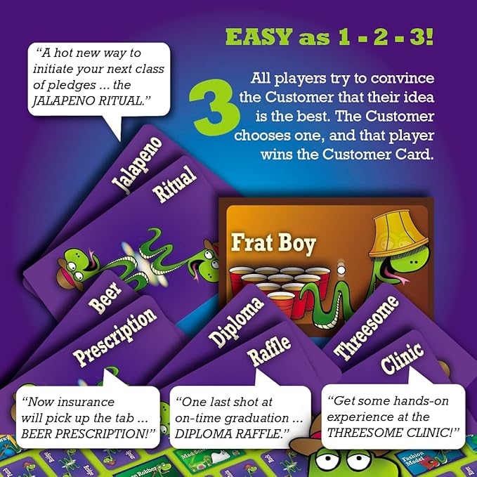 SNAKE OIL - The Silly Selling Party Game - Funny Group 3-10 Player Card Games - Fun Travel Activity - for Adults - Uncensored - Crude Oil Expansion for Ages 17+