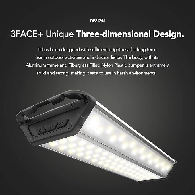 CLAYMORE 3 FACE+ (Large) - Rechargeable LED Area Light for Outdoors, Camping, Tent, Work, Industrial, Emergency Use, Waterproof, Portable, Power Bank Function, Up to 78 Hours Battery Life
