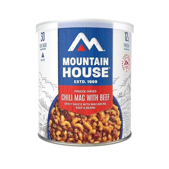 Mountain House Freeze-Dried Chili Mac with Beef #10 Can ??Spicy Sauce with Macaroni, Beef & Beans ??Dairy-Free ??10 Servings per Can ??30-Year Taste Guarantee ??Emergency, Survival, Camping & Backpacking Food ??Long Term Storage ??Pack of 6