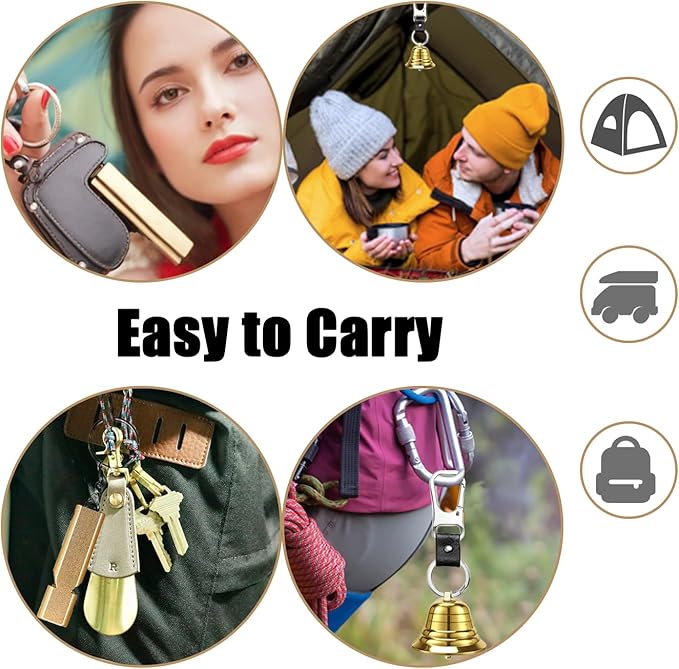 2PCS 2" Loud Bear Bell with Whistle Set for Hikers Solid Brass Emergency 3 in 1 Bear Bells for Hiking Outdoor Camping Bear Protection Products for Survival Biking Fishing Climbing Self Defense Gear