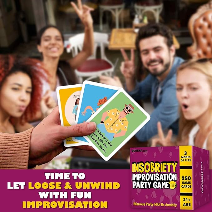 QUOKKA Fun Party Game for Adults - 250 Card Improv Challenge - Hilarious Friens and Family Game Night