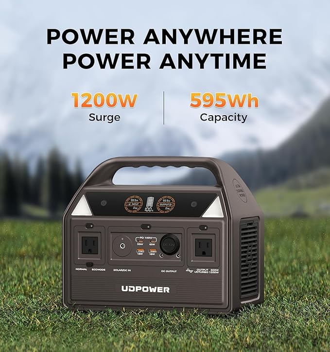 C600 Solar Generator with dual 120W Solar Panel - 600W Portable Power Station(Surge 1200W) AC Output, 595Wh LiFePO4 Battery, for Camping, Travel, RV, Emergency Power Backup(Brown)
