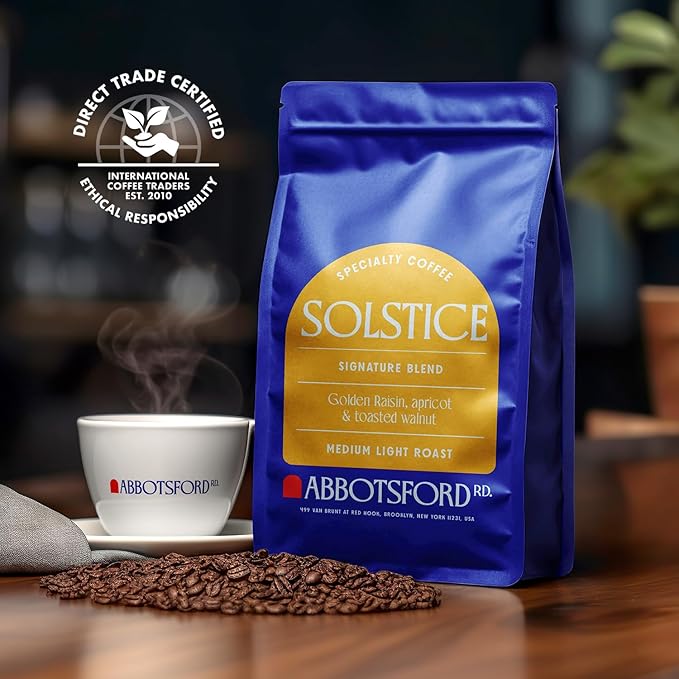 Solstice Coffee Whole Bean, Medium Light Roast Coffee Beans with Bright Flavors of Golden Raisin, Apricot & Toasted Walnut, 12 Oz Bag