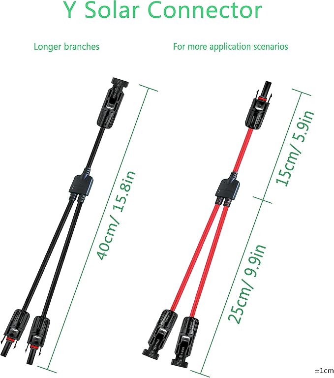Y Solar Connector,Solar Y Branch Parallel Cable,Solar 1 to 2 Male Female Connector Adapter,10AWG 45A Waterproof IP68 40CM Cable, for Solar Panels,Solar Cells (MFF&FMM,1 Pair)
