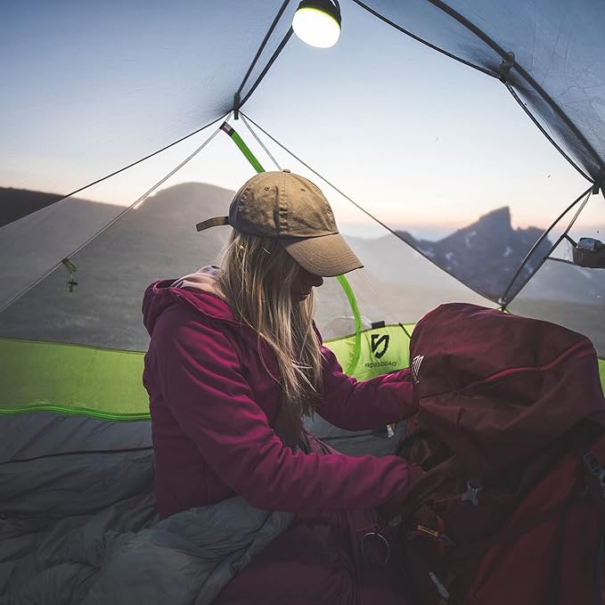 LUXPRO LP1503C Compact Hanging LED Lantern - Battery Powered Lantern - Camping Tent Light with Magnetic Base and Collapsible Carabiner Hook
