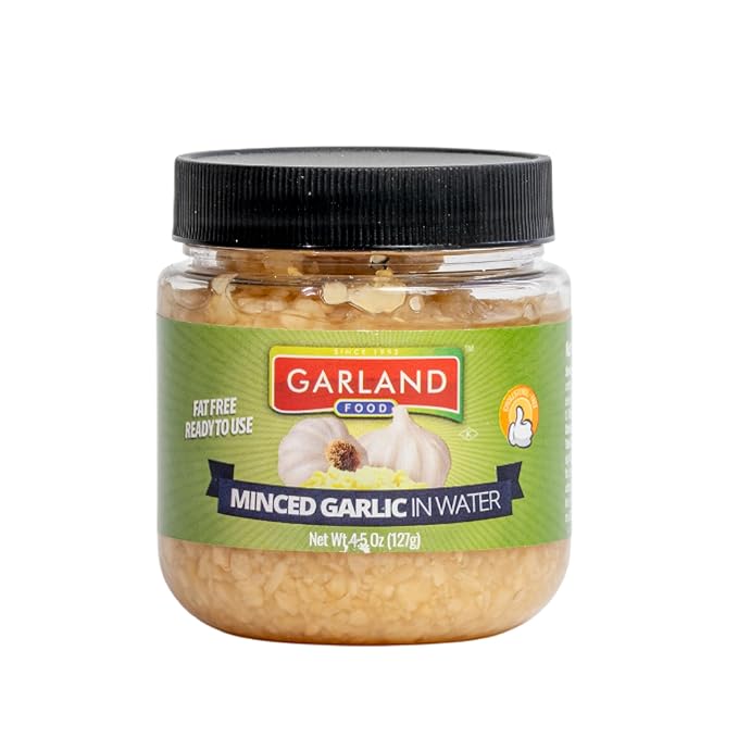 Garland Food Minced Garlic in Water 4.5 oz ??Made in the USA - Minced Garlic in Jar for Fresh Flavor, Time-Saving Prep, and Versatile Uses in Every Dish