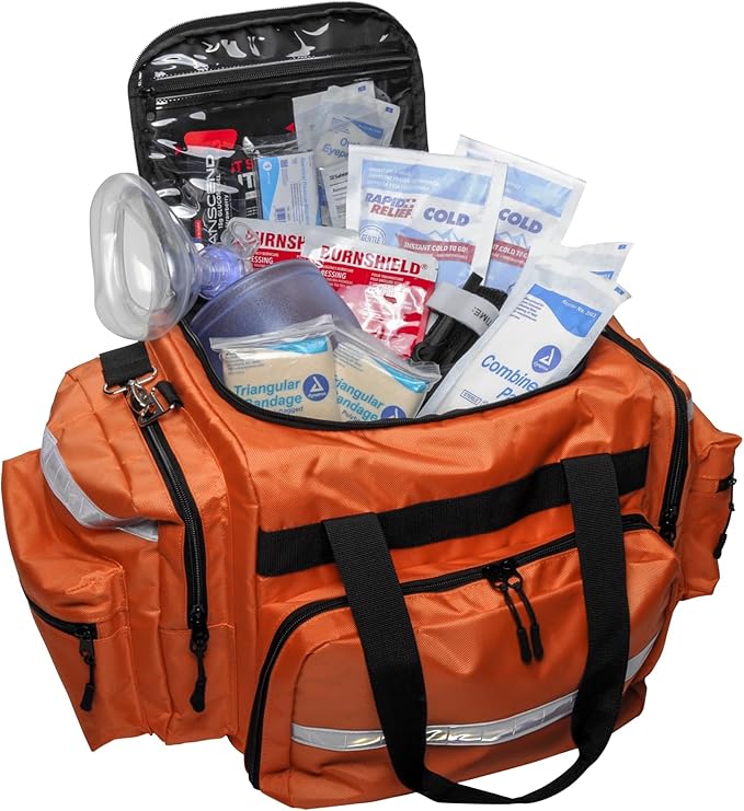 MFASCO Deluxe First Responder Medical Bag - Over 200 Emergency First Aid Supplies, Easy to Carry, Restock & Refill, Includes EMT Medical Items Large First Responder Bag, Assembled In USA, 24x13x9 inch