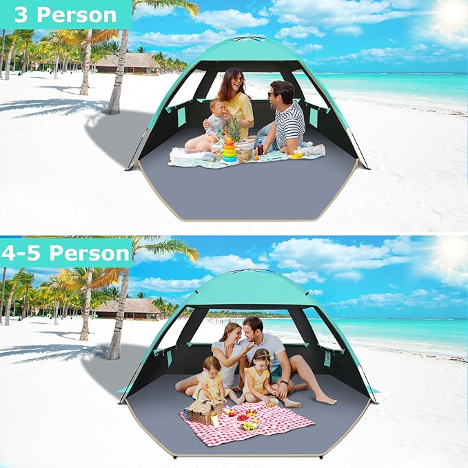 Gorich Beach Tent Sun Shelter for 3/4-5/6-7/8-10 Person with UPF 50ï¼?UV Protection, Lightweight & Easy Setup Beach Shade Canopy, Portable Beach Shade Tent Beach Cabana