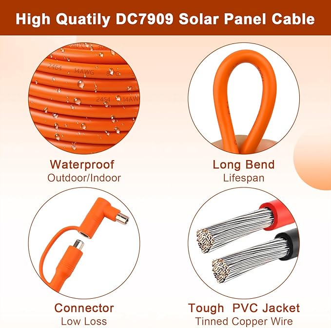 14AWG DC 8mm Extension Cable for Solar Panel 20FT,DC7909 Solar Panel Cable Female to Male with DC8020 Male Adapter Compatible with Aker,GZ Yeti,BLUETT,Jackery Portable Power Station - 20 Foot