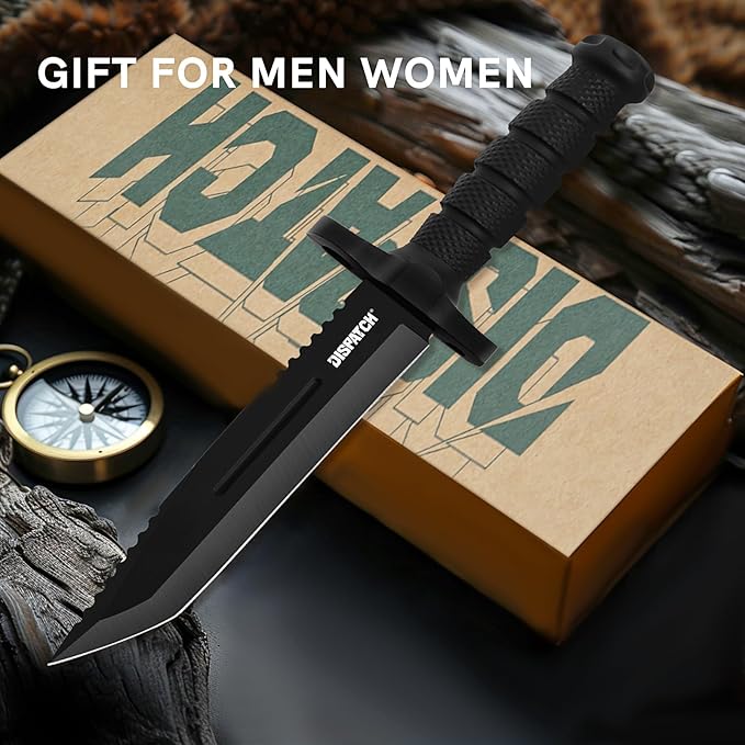 Dispatch Fixed Blade Hunting Knife with Sheath, 12-inch Survival Knives for Men Tactical Bowie Knife with Non-Slip Handle for Bushcraft, Outdoor Camping
