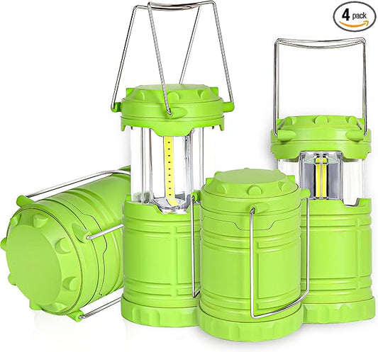 4-Pack LED Green Camping Lanterns, Portable Camping Lights, Outdoor Handled Lamps, Essential Emergency Lights for Power Outages, Hiking, Hurricane
