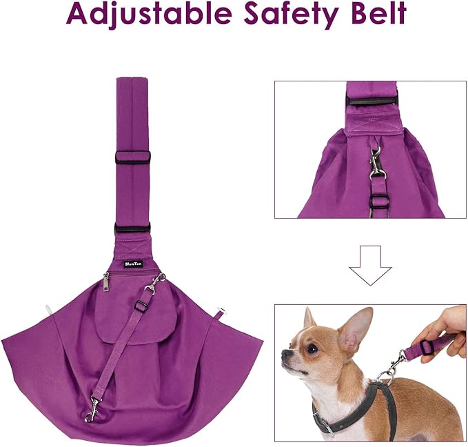 SlowTon Dog Carrier Sling - Thick Padded Shoulder Strap Adjustable Dog Carriers for Small Dogs, Puppy Carrier Purse for Pet Cat with Front Zipper Pocket Safety Belt Machine Washable (Fuchsia M)