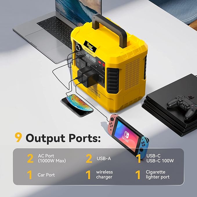 Togo POWER A1000LFP Portable Power Station 1037Wh,Solar Generator with 1000W AC Outlets(Peak 2000W),1.5H Fast Charging Backup Power Bank LiFePO4 Battery Supply for Outdoor, Emergency,Camping,Home Use