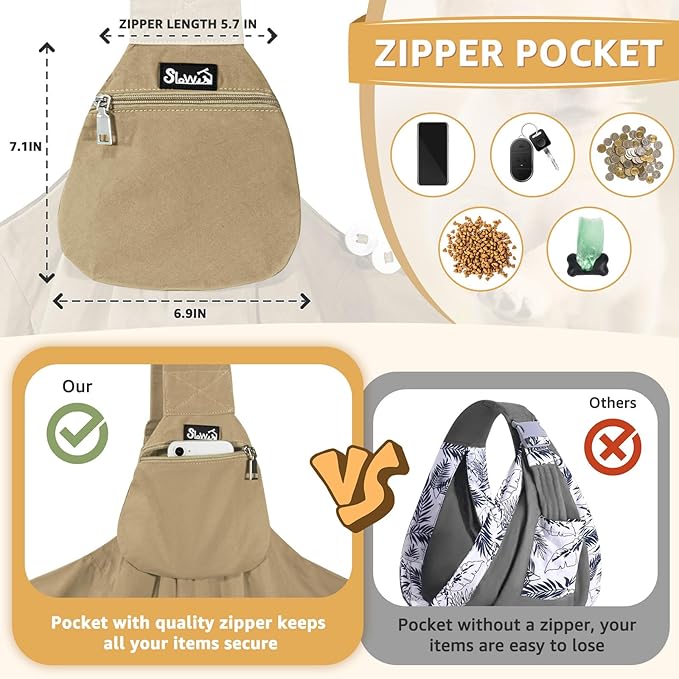 SlowTon Dog Carrier Sling - Thick Padded Shoulder Strap Adjustable Dog Carriers for Small Dogs, Puppy Carrier Purse for Pet Cat with Front Zipper Pocket Safety Belt Machine Washable (BRN, M)