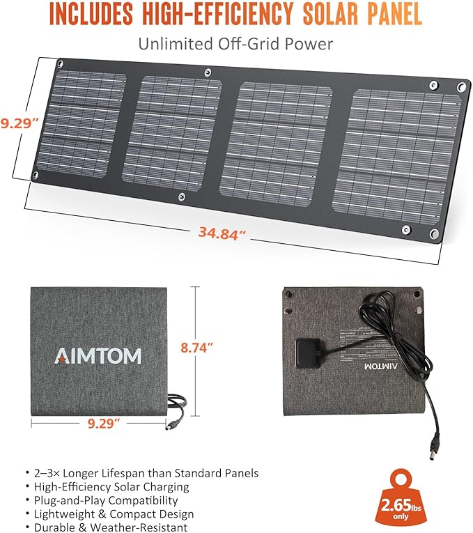 AIMTOM 200W Portable Power Station with 30W Solar Panel Bundle ??173Wh Lithium Battery, 250W Peak AC, USB-A, USB-C and 12V DC Outputs, High-Efficiency Solar Generator for Camping RV Emergency Backup
