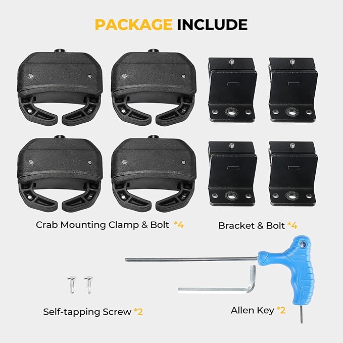 BougeRV Solar Panel Crab Mounting Kit for Cars with Cross Bars, Roof Rack Clamps Fits Most Luggage Rack Without Drilling, 100 to 200 Watt Solar Panel Mounting Brackets, Auto Off-Grid Solar Systems