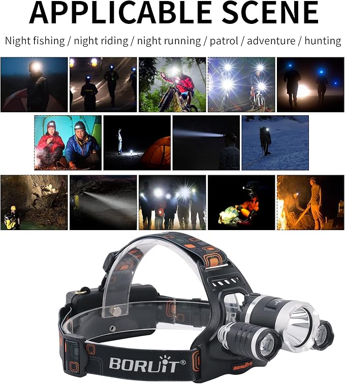 BORUIT RJ-3000 LED Rechargeable Headlamp with Green Light,Super Bright White Green Light Hunting Headlight,3 Mode Waterproof Tactical Head Lamp for Hunting Running Camping Hiking Fishing