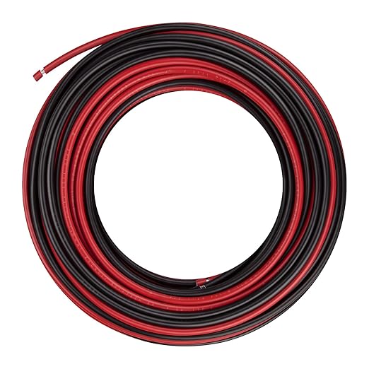 8AWG (10mm²) Tinned Copper PV Extension Cable - Solar Panel Connection Wire for Outdoor RV Marine Automotive Boat (30FT Black + Red Pair)