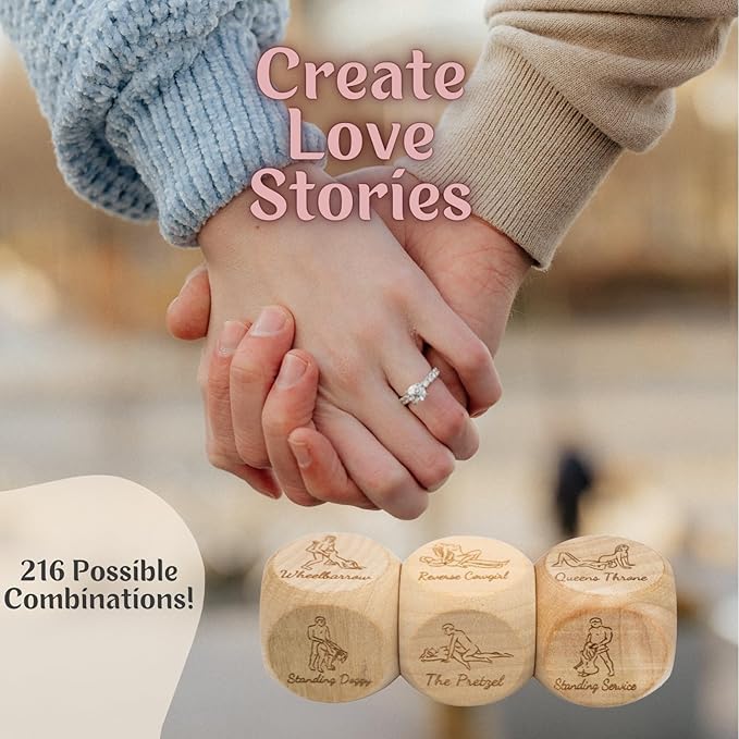 Date Night Dice Game Love Set - 3 Positions Dice, Decision Coin, Board & Carry Bag - Date Night Gifts for Couples Games, Bachelorette Party Favors, Bridal Shower Gifts Couples Gift for Him and Her