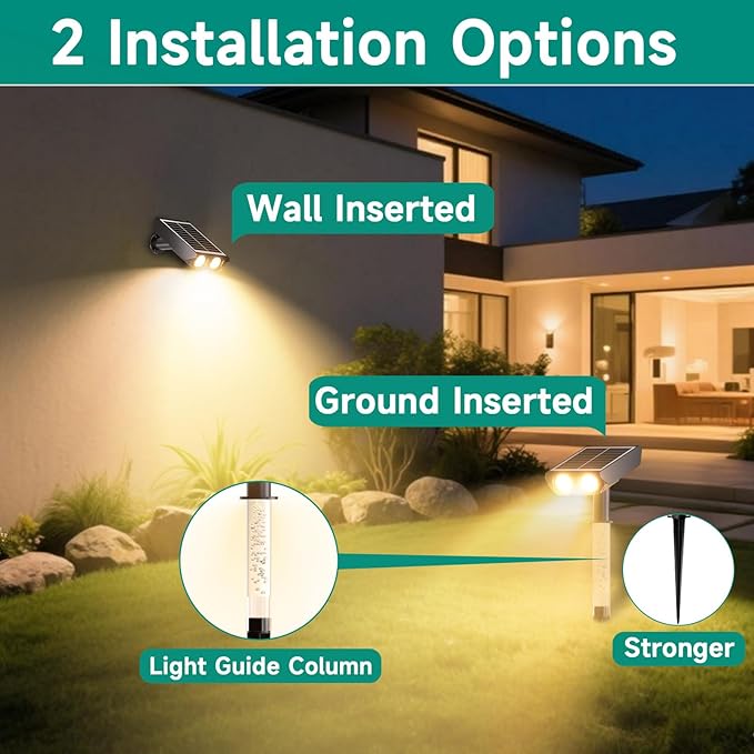 Solar Lights Outdoor Waterproof: 2 IN 1 Solar Spot Lights with 2 Lighting Modes & PC Light Guide Column for Tree Garden Yard Pathway | Warm Yellow 3000k Landscape Lights | IP65 Waterproof | 4 Pack