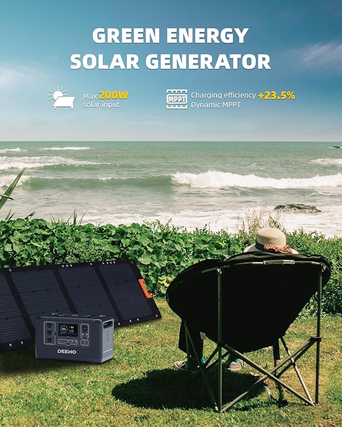 Portable Power Station, 1036Wh LiFePO4 Battery, 1500W Continuous Power, Solar Generator for Emergency Backup, Home, Camping, RVs, and Off-Grid Use – Fast Charging & Multi-Device Support DEENO X1500