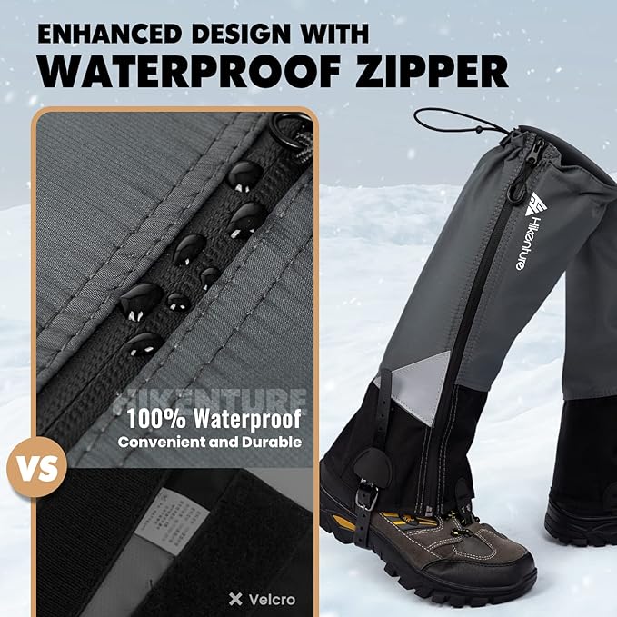 Hikenture Hiking Gaiters with Upgraded Zipper, Gaiters for Hiking Waterproof, Lightweight Leg Shoe Gaiters for Men Women