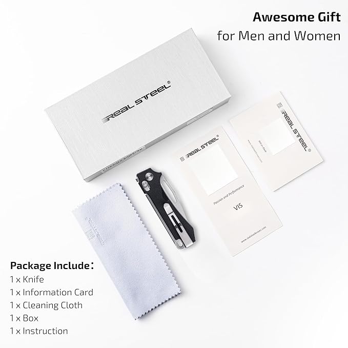 REALSTEEL VIS Pocket Knife, Folding Knife, Crossbar Lock, 2.72" Small 12C27 Steel Satin Plain Blade, Thumb Hole, G10 Handle, 1.94oz, Pocket Clip, Versatile Outdoor Indoor EDC Knife, Gifts for Men Women Camping Hiking Fishing Climbing (Black G10/Satin)